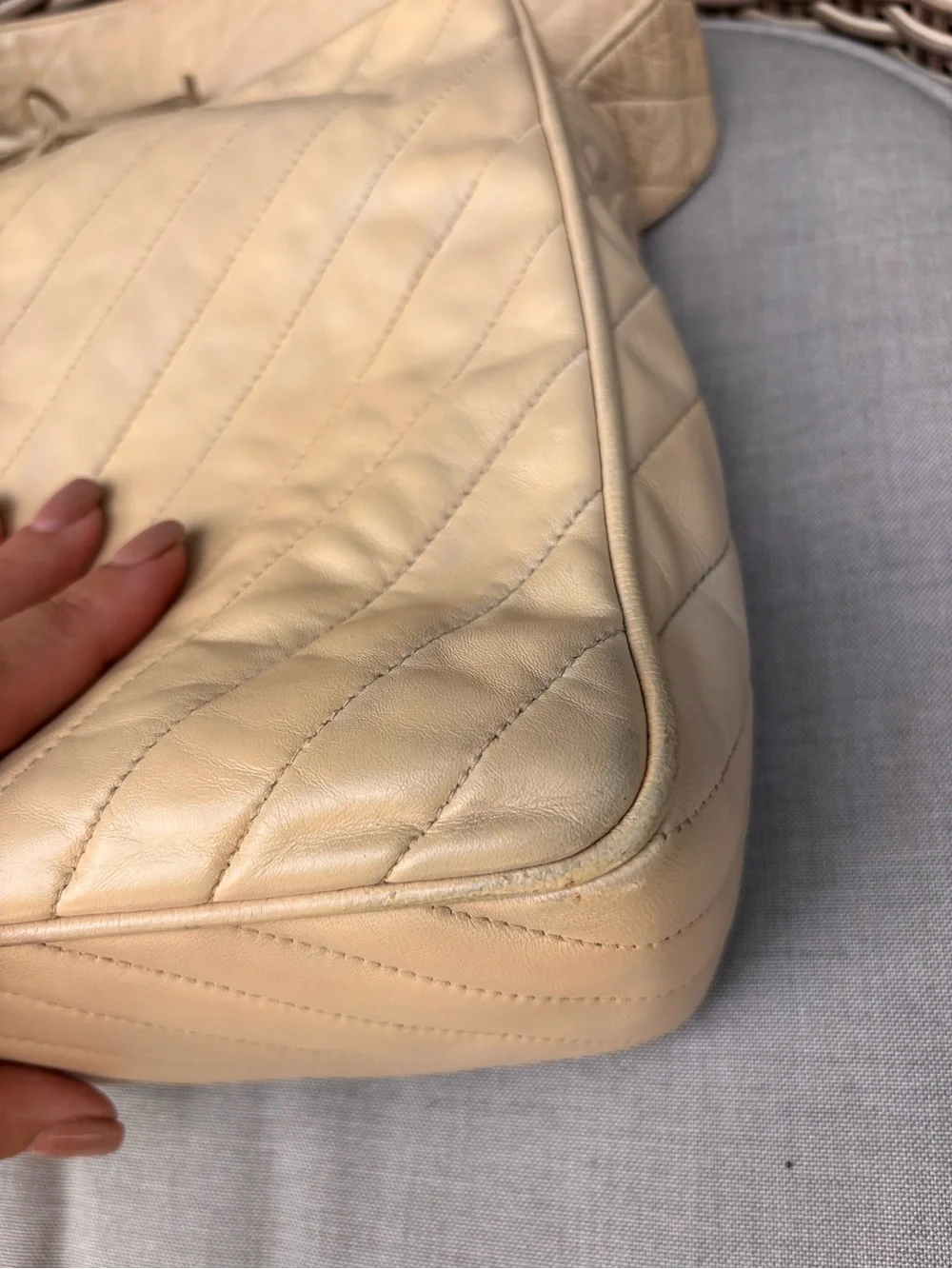 Authentic CHANEL beige leather tassel camera crossbody bag